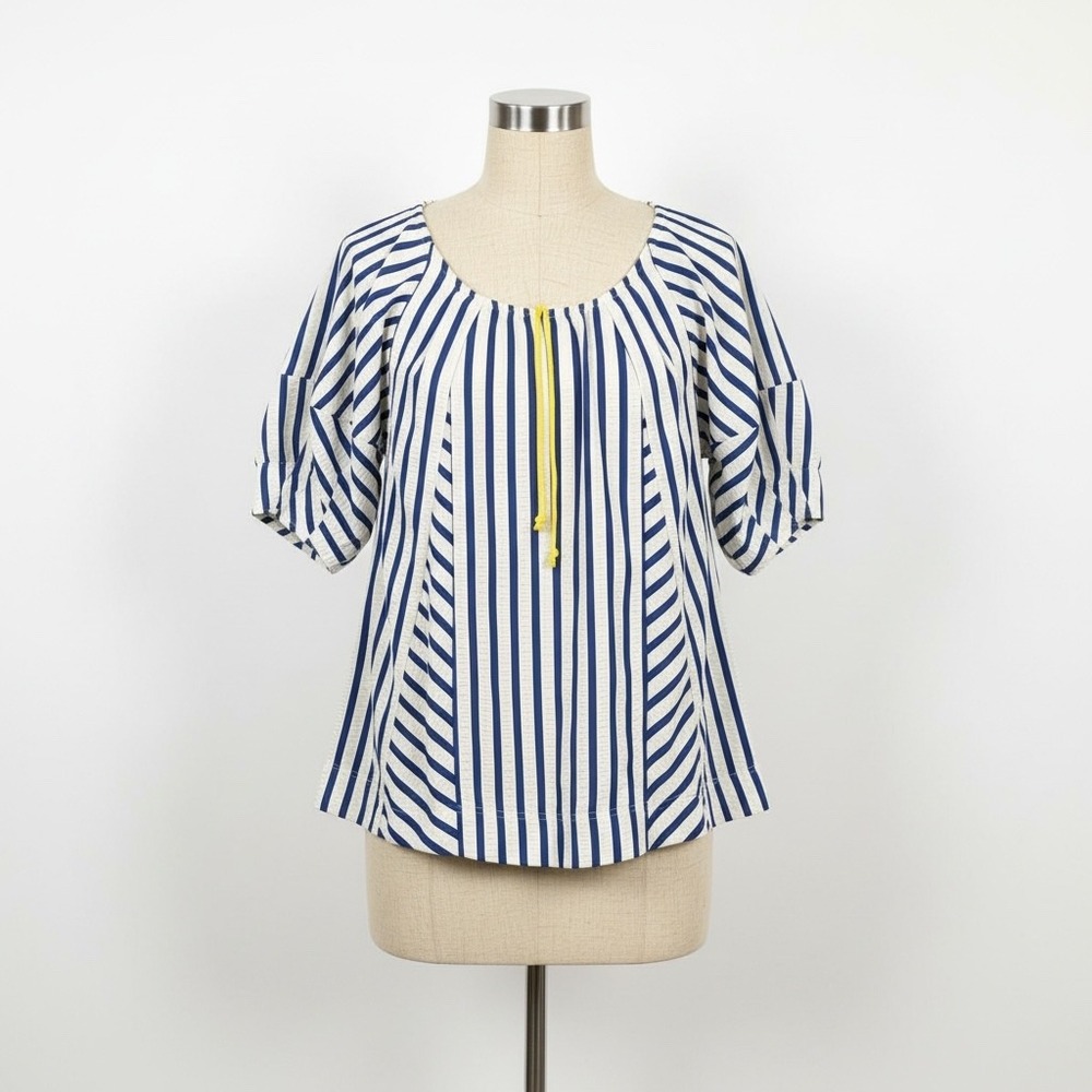 Klesis Women Blue White Striped Seersucker Blouse Top Small